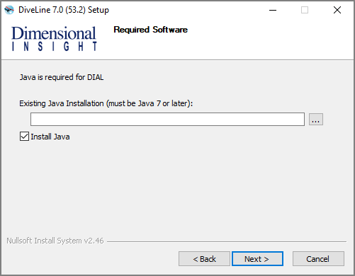 The Required Software window.